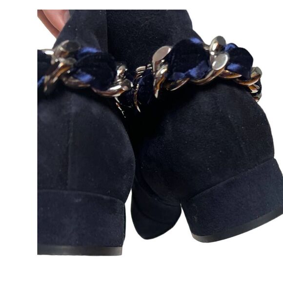 Casadei Dark Navy Suede Ankle Boots with Chain Sz. 36.5 (US 6.5) - Picture 9 of 11